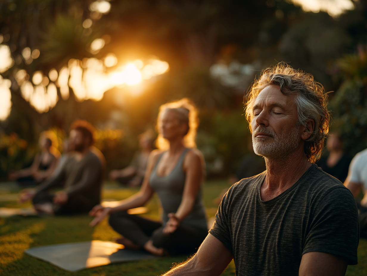 Люди старшого віку займаються йогою та розтяжкою